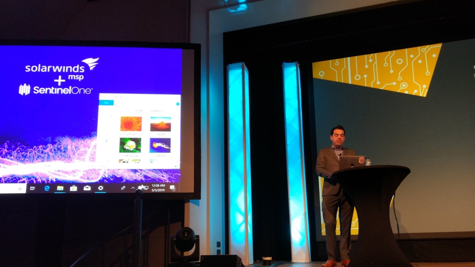 Daniel Bernard, CMO SentinelOne demos threat detection and response. A new partnership with SolarWinds MSP was announced today